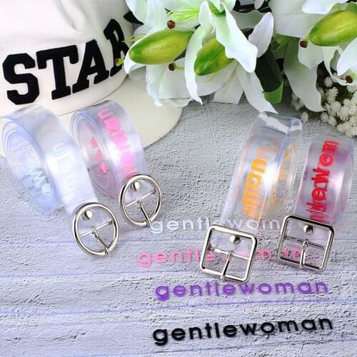 Fashion Transparent Letter Women Round Square Pin Buckle Casual Belts Personality Creative Girl Waistband For Jeans Pants Z30