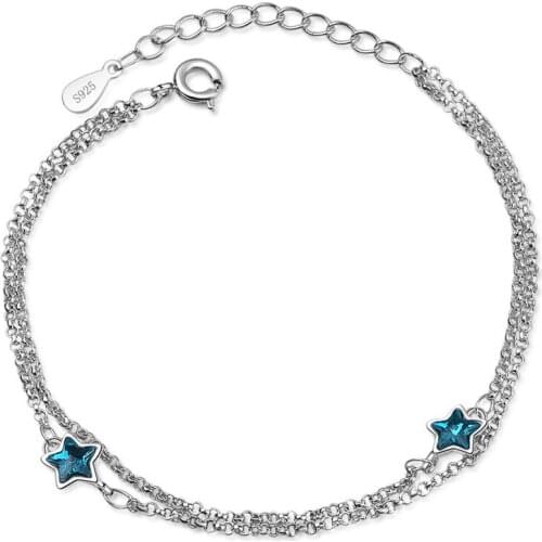 TJP Fashion Women Silver 925 Bracelets For Girl Birthday Party Accessories Trendy Crystal Blue Star Bracelet Girl Jewelry Gift