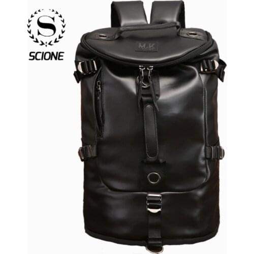 Scione 2019 Fashion Leather Backpack Men Laptop Backpack Bag High Quality School Bag For Teenagers Outdoor Travel Backpack
