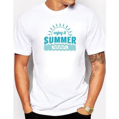 BLWHSA Enjoy It Summer Holiday Design Man T Shirt Summer Holidays Beach Printed T-shirts White Fitness Cartoon Tee Shirt Homme