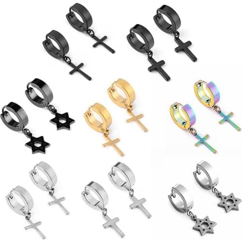 1Pc Fashion Hot Cross Drop Earrings Gothic Stainless Steel Dangle Ear Stud Hoop Huggies For Men Women Party Punk Jewelry Gift