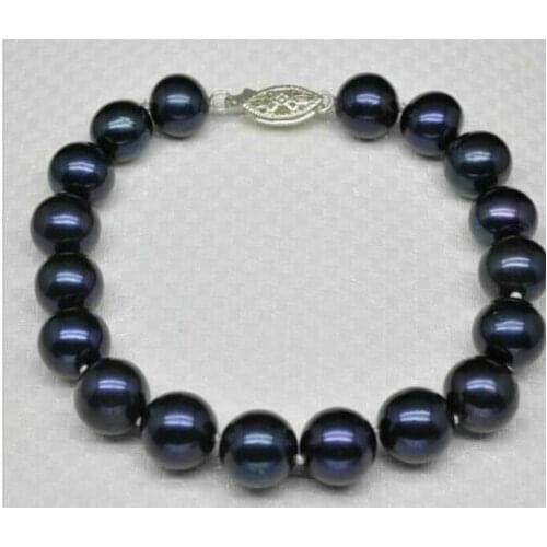 Charming AAA 9-10mm tahitian black round pearl bracelet 7.5-8inch