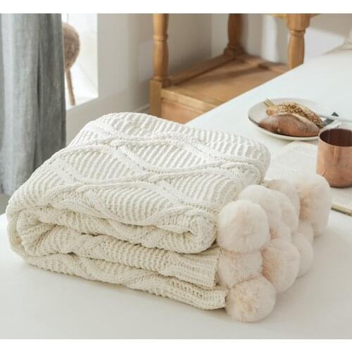 Blanket Chic Knitted Blanket With Balls Chenille Crochet Warm Bedspread Pink Throw Blankets for Bed Sofa P