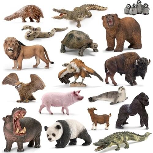 Original genuine jungle wild life zoo farm animal sets dog wolf donkey bull sheep hippo figurine kids toy for children gift