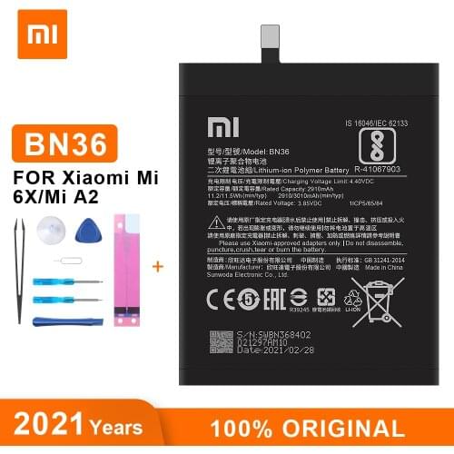Xiao Mi Original Battery BN36 3010 mAh for Xiaomi Mi6X Mi 6X MiA2 Mi A2 High Quality Phone Replacement Batteries