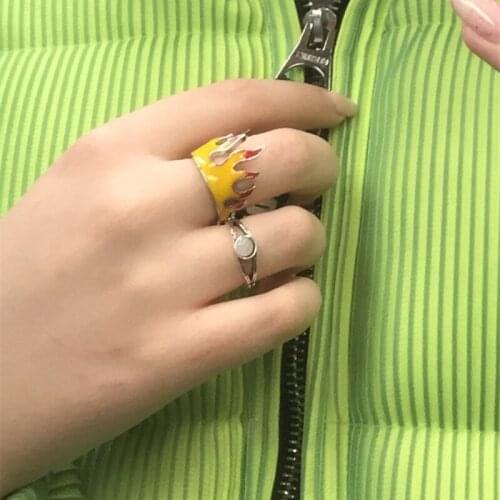 Retro Flame Open Ring Men and Women Gothic Metal Pendant Friendship Ring Adjustable Couple Ring Lover Jewelry Gift