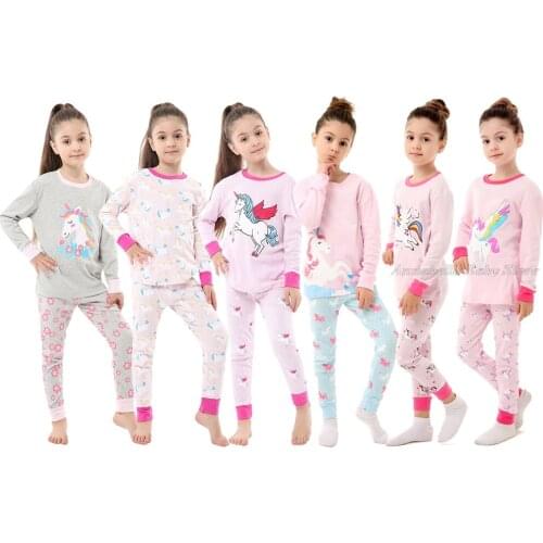 Baby Girl Sleepwear Kids Toddler Pajamas Cotton Pink Blue Pijama Top Pants 2pc Set Children Nightwear Fashion Teen Girls Pyjamas