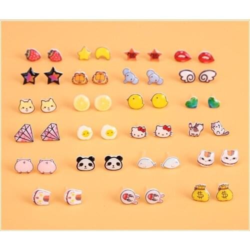 12 PCS/lot Harajukus Simple and Cute Cartoon Stud Earrings for Women Piercing Jewelry