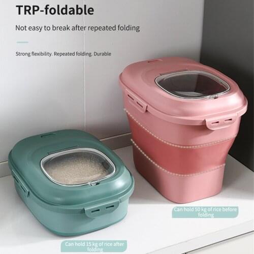 Folding Rice Grain Storage Box Bucket Sealed Insect-Proof Moisture-proof Food Storage Container Rice Storage Box