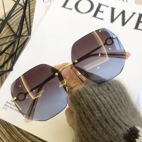 Square Rimless Sunglasses Women Men Brand Designer Fashion Shades Summer Driving Polaroid Sun Glasses UV400 Gradient Eyewear