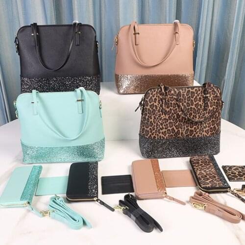 3pcs Luxury Designer Shell Shape Bag Set Glitter Crossbody Shoulder Messenger Bags with Women Wallet and Card Holder for Women