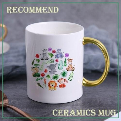 Creative Painted animals plants Mug Ins golden handle Cups Ceramics Mugs Coffee Mug Milk Tea Cups Drinkware friends mug KTZW-032