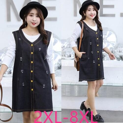 New spring autumn plus size coat for women casual loose sleeveless denim long vest coats black clothes 3XL 4XL 5XL 6XL 7XL 8XL
