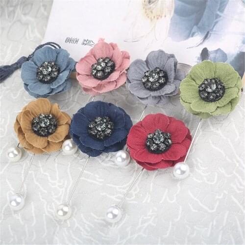 Lady Cloth Art Pearl Fabric Flower Brooch Pin Rose Flower Beads Bowknot Crystal Cardigan Shirt Shawl Handmade Wedding Coat Badge