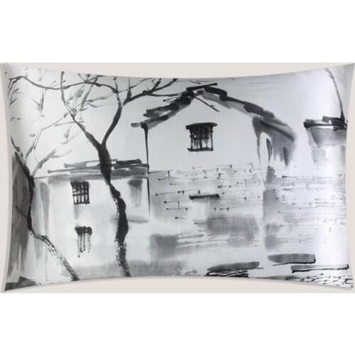1Pcs 100% Mulberry Silk Pillowcase Chic Retro Chinese Ink Scenic Pillow Case Personality Beautiful Scenery Pillowcases