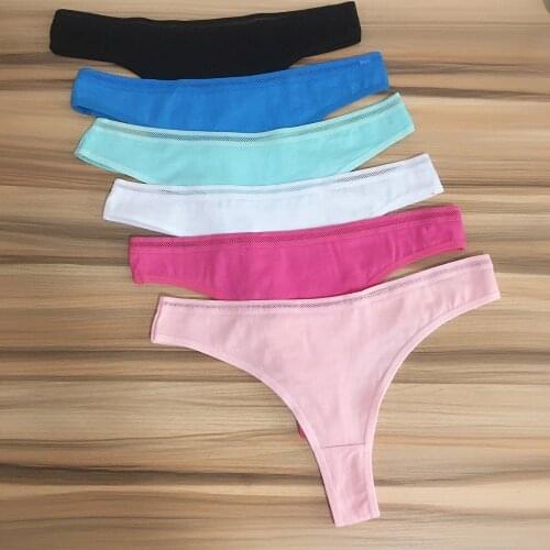 3 Pieces Ladies Thong Panties Women Sexy G-String Lingerie Femme Low Waist Female Underwear Cotton Panty Solid Color Strings