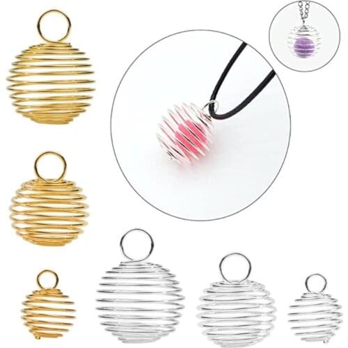 30Pcs Handmade Spiral Bead Hollow Cages Stone Holder Necklace Cage Charms Pendants Kit Findings Jewelry Making 3 Sizes