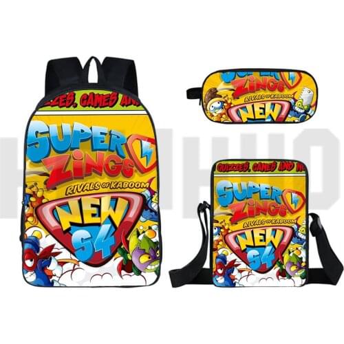 3D Print Cartoon Super Zings Series 4/5/6 School Bag Anime Superzings Backpack Teenager 16 Inch 3 Pcs Set Pencil Box Shoulderbag