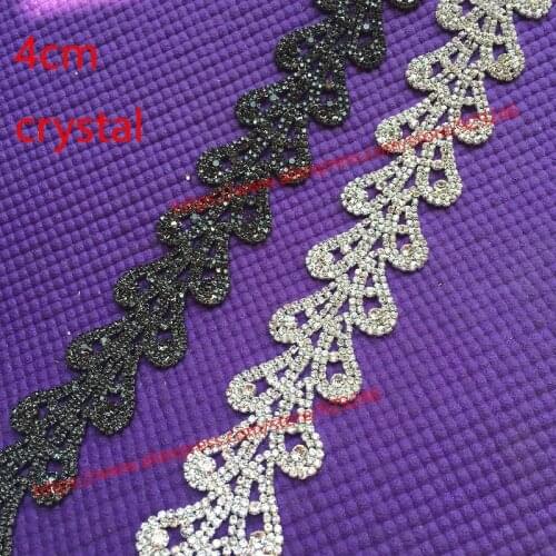 4cm wide grey clear crystal chain trims for bridal weddings decoration cashew-shape strass chain for garments dress accessory