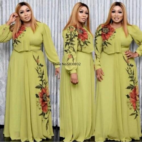 African Long Dresses For Women Africa Clothing African Design Bazin Long Sleeve Pleated Dashiki Maxi Dress Africa Clothing