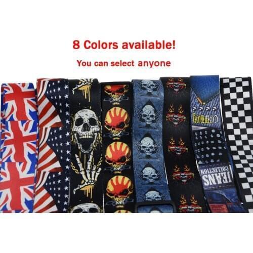 2" Soft Polyester Acoustic Electric Guitar Bass Adjustable Strap print Skull grid Printing