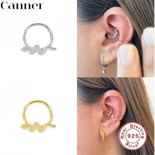 CANNER 8mm S925 Sterling Silver Snake Cartilage Piercing Hoop Earrings for Women Circle Small Round Fashion Earrings Jewelry