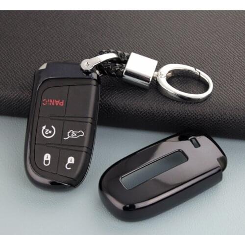 Car Key Fob Cover Case Chain Ring For Jeep Grand Cherokee Renegade Compass Dodge Journey Durango Challenger Chrysler 300 Black