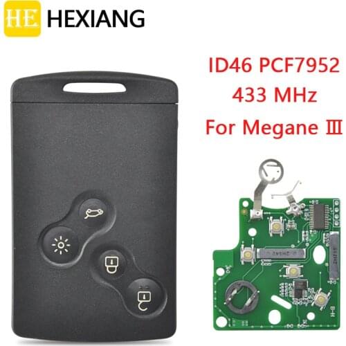 HE Xiang Car Remote Key For Renault Koleos Scenic Megane 3 Laguna 3 Fluence 2008-2016 Hands Free ID46 PCF7952 433 Keyless Entry