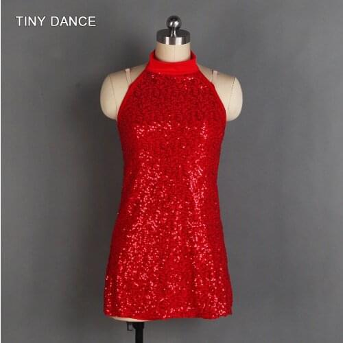 Halter Neck Ballet, Lyrical and Contemporary Dance Costume Red Sequin Dress with Adjustable Nude Straps 11 Sizes Available 20005