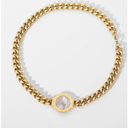 Stainless Steel Cuban Chain White Black Double Sided Pendant Necklace For Women Trendy Elegant Party Jewelry