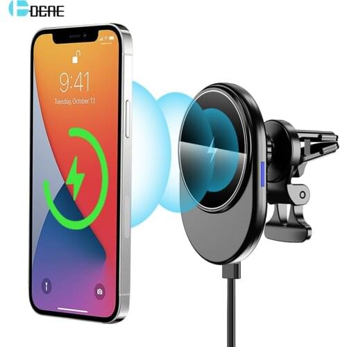 DCAE Magnetic Wireless Car Charger 15W Qi PD Fast Charging Air Vent Phone Holder 360° Rotation Mount for iPhone 12 Mini Pro Max