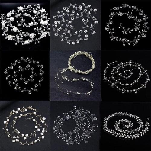 Long Wedding Headband Pearl Crystal Bridal Hair Accessories Headpiece Women Decorative Wedding Hair Jewelry hair ornaments
