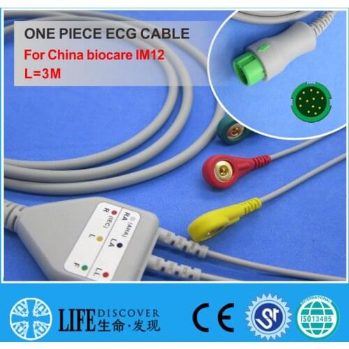 ECG CABLE with 3 leadwires snap for China biocare IM12 patient monitor
