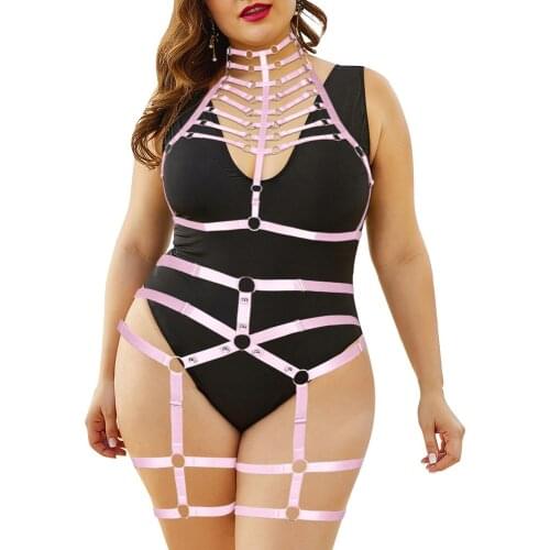 Gothic Plump Garter Belts Womens Underwear Plus Size Exotic Sexy Lingerie Necklace Hanging Goth Chest Harness Bondage Costumes