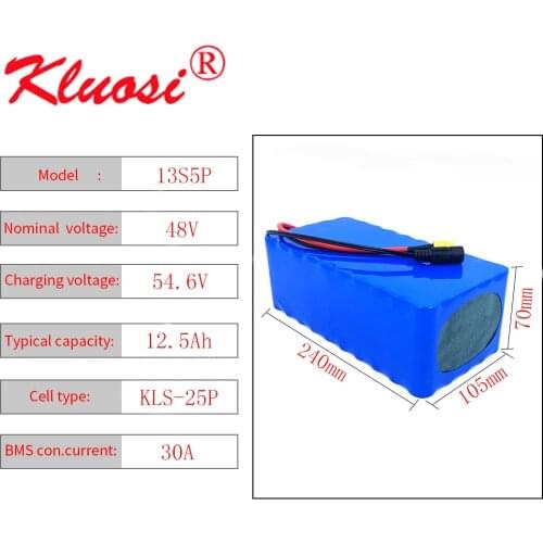 KLUOSI 13S5P 48V 12.5Ah 12Ah 48V Battery 54.6V Li-ion Battery Pack with 30A BMS for Motor Electric Scooter Vehicle Ebike Bicycle