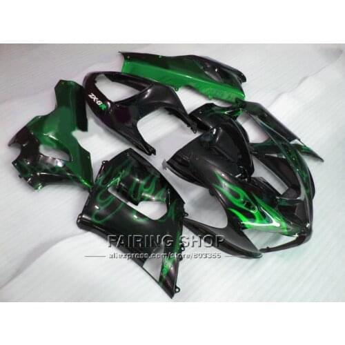Green flame Fairing kit zx6r 05 06 2005 2006 Injection mold Fairings For Kawasaki Ninja Customize free v89
