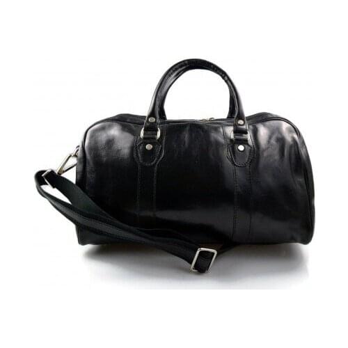 Leather duffle bag genuine leather travel bag overnight black