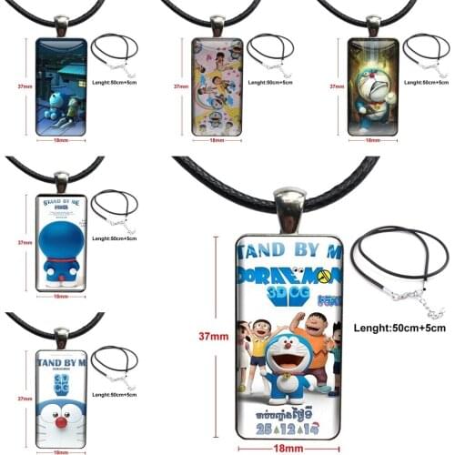 Kid Stand By Me Doraemon Steel Color Glass Cabochon With Rectangle Shaped Pendant Choker Necklace For Women Wedding Gift