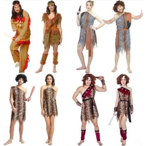 2019 Halloween Adult Primitive Tribe Savage Leopard Print Cosplay Costumes Aboriginal Wildman Dress Masquerade Lovers clothing