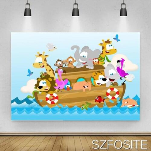 Cute Animal Companion Boat Voyage Background Baby Birthday Party Decoration Photography Studio Photo Children Room Wall Backdrop