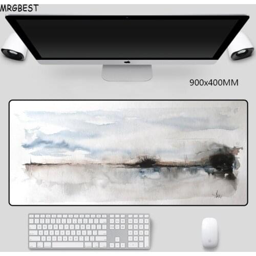 MRGBES Mouse Pad Large Sky Lake Cold Chinese Ink Painting Art Water with Locked Edge Nature Softy Rubber Mats for For Dota LOL