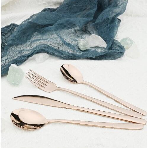 Dinnerware Set 18/10 Stainless Steel Set Cutlery Reusable Dinner Travel Tableware Rose Gold Knife Spoons Fork Silverware Family