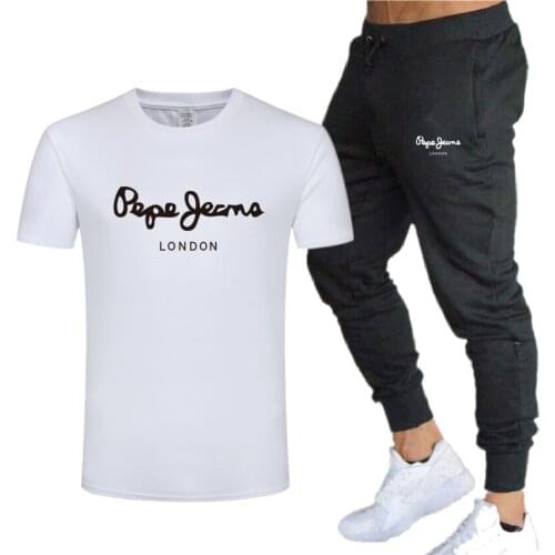 Spring And Summer New Mens And Womens Casual Track Suit Sportswear Two-piece Cotton T-shirt Brand + Fashion Casual Pants Suit