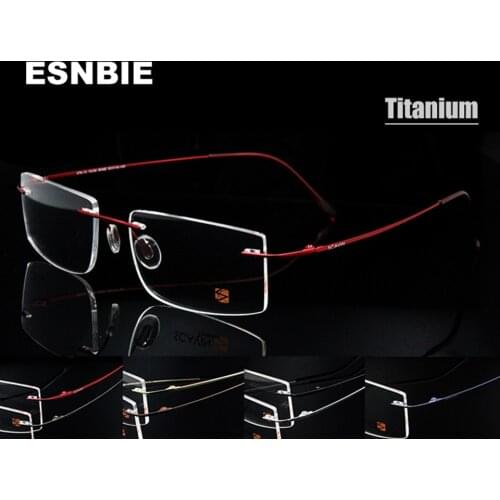 ESNBIE Computer Rimless Titanium Glasses Frame men Memory Eyeglass Frames 7 Colors Square Shape Prescription Eyewear
