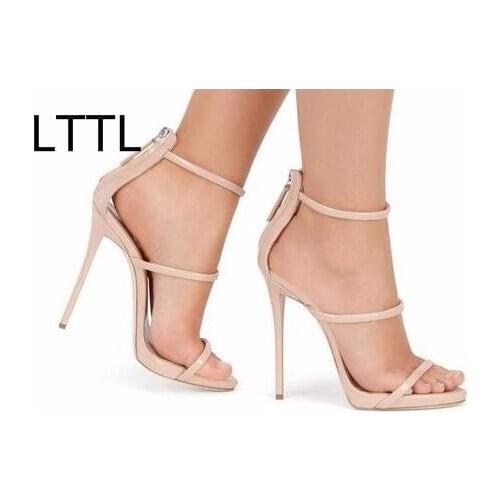 Sexy Women Summer Open Toe Sandals Nude High Heel back zipper Celebrity Shoes Gladiator Sandals 2017