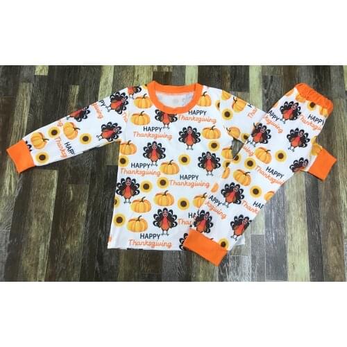Baby Girl Boutique Thanksgiving Turkey Pumpkin Orange Long Sleeve Pajamas Set
