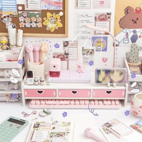 Cute Desktop Computer Monitor Increase Rack Office Dormitory Desktop Storage Bedroom Table Shelf Stationery Storage Supplies