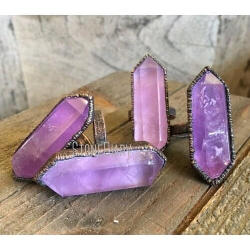 RM39965 Purple Amethyst Crystal Wand Ring Amethyst And Blackened Copper Ring Unique Statement Ring Witchy Gothic Jewelry