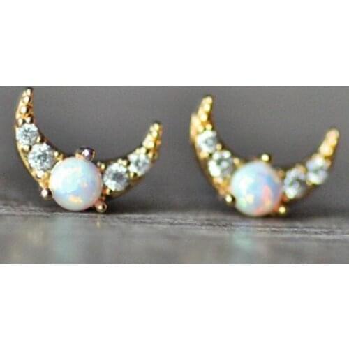 Luxury Female Crystal Moon Stud Earrings Charm Gold Color Wedding Earrings For Women Dainty White Opal Stone Small Earrings