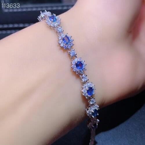 S925 silver natural blue sapphire gem bracelet natural gemstone bracelet Elegant Diana round women party gift fine jewelry